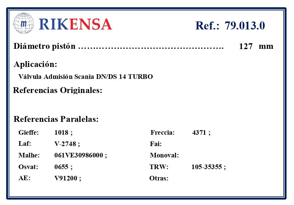 EQUIVALENCIAS ORIGINALES Y PARALELAS VALVULAS