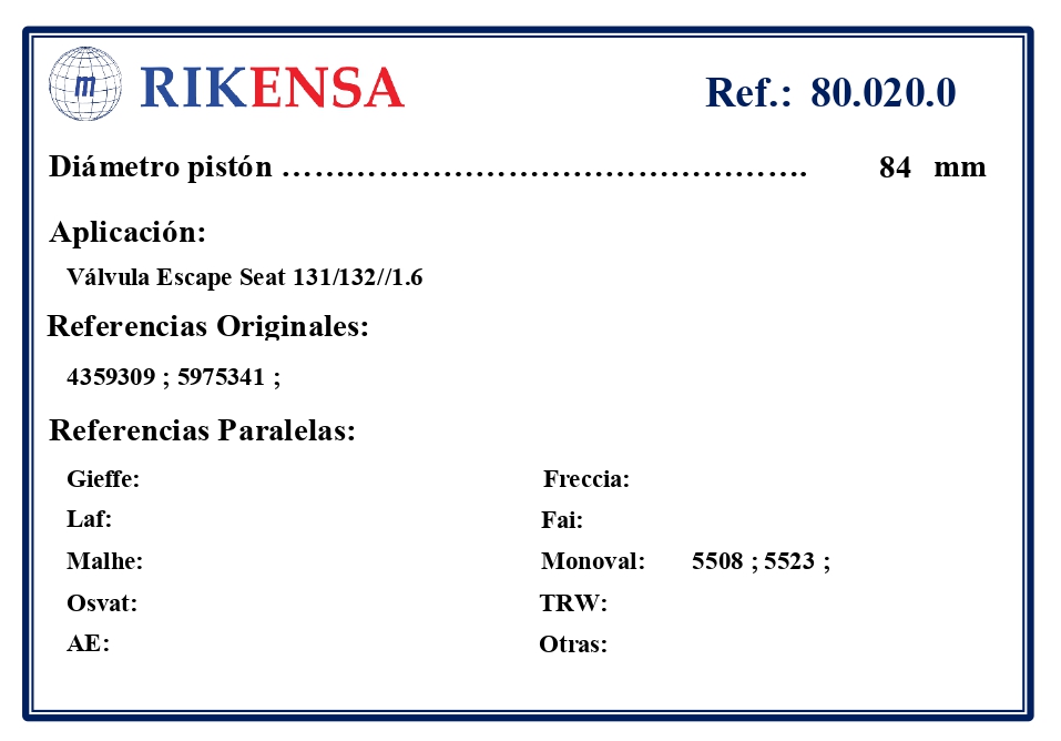 EQUIVALENCIAS ORIGINALES Y PARALELAS VALVULAS