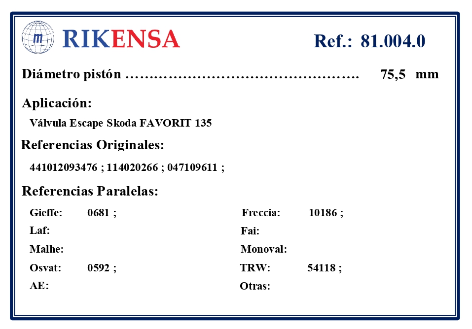 EQUIVALENCIAS ORIGINALES Y PARALELAS VALVULAS