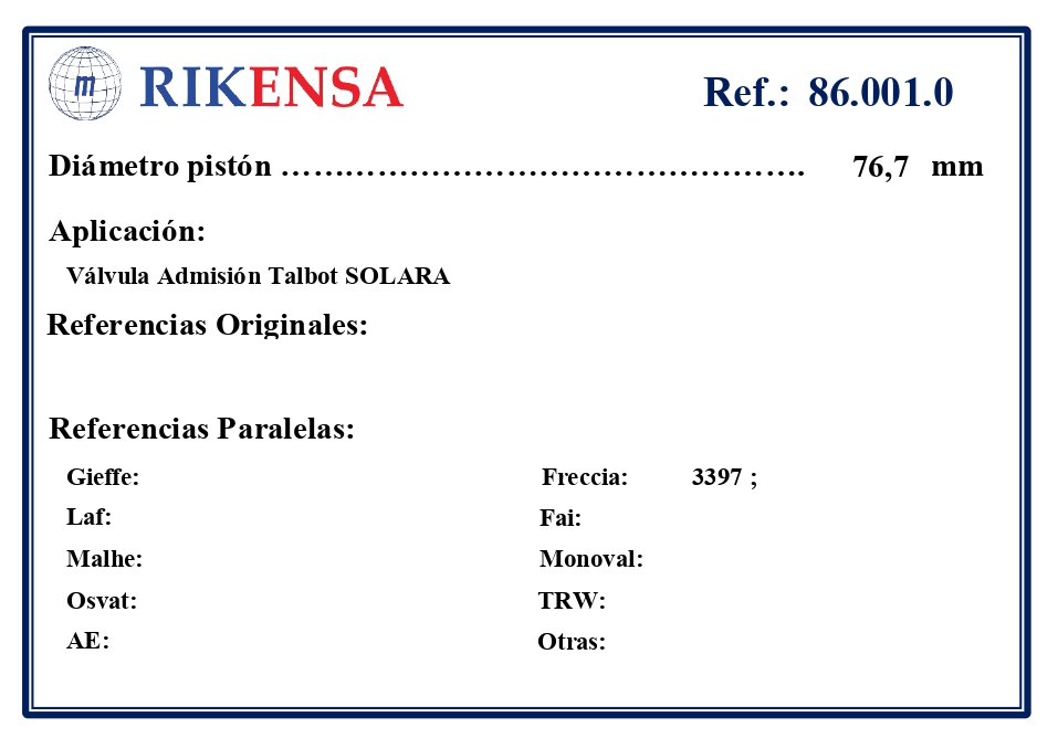 EQUIVALENCIAS ORIGINALES Y PARALELAS VALVULAS