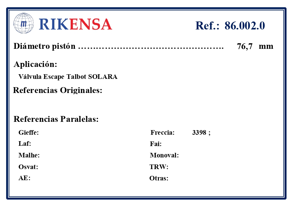 EQUIVALENCIAS ORIGINALES Y PARALELAS VALVULAS