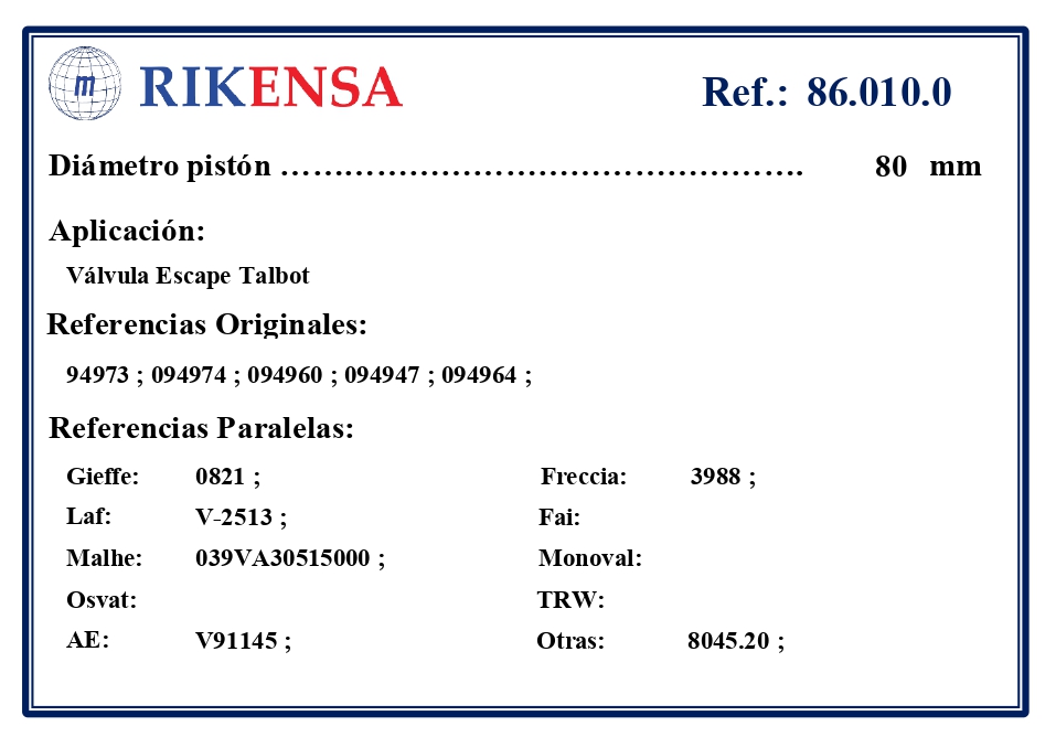 EQUIVALENCIAS ORIGINALES Y PARALELAS VALVULAS