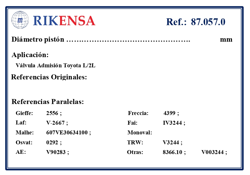 EQUIVALENCIAS ORIGINALES Y PARALELAS VALVULAS