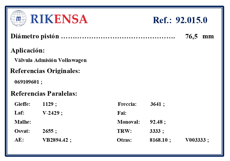 EQUIVALENCIAS ORIGINALES Y PARALELAS VALVULAS