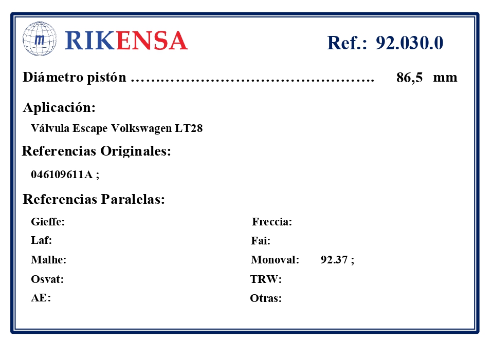 EQUIVALENCIAS ORIGINALES Y PARALELAS VALVULAS