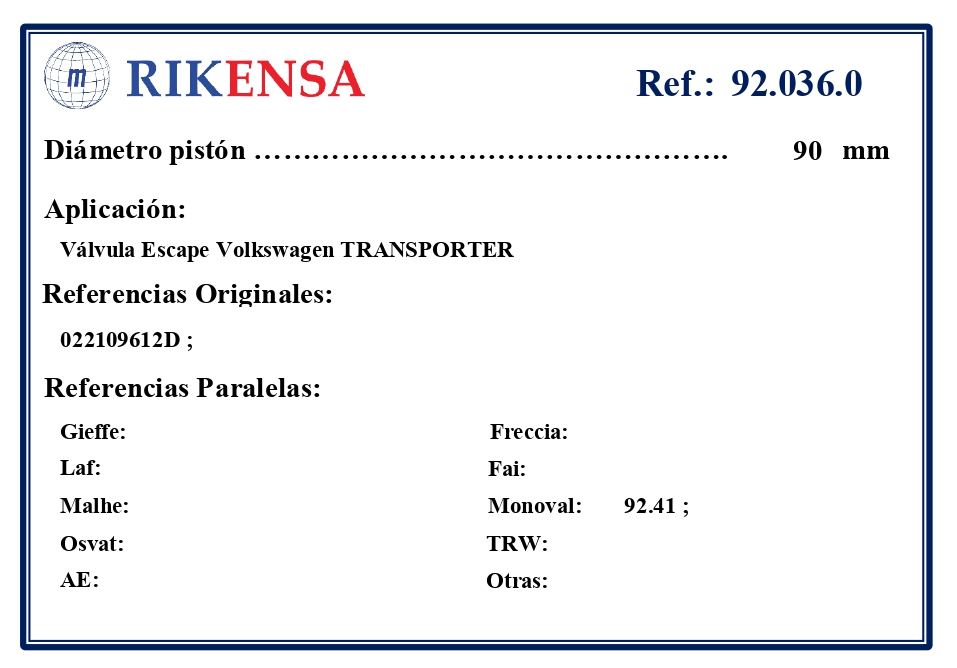 EQUIVALENCIAS ORIGINALES Y PARALELAS VALVULAS