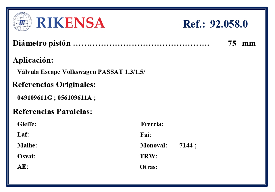 EQUIVALENCIAS ORIGINALES Y PARALELAS VALVULAS