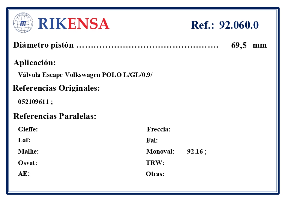 EQUIVALENCIAS ORIGINALES Y PARALELAS VALVULAS