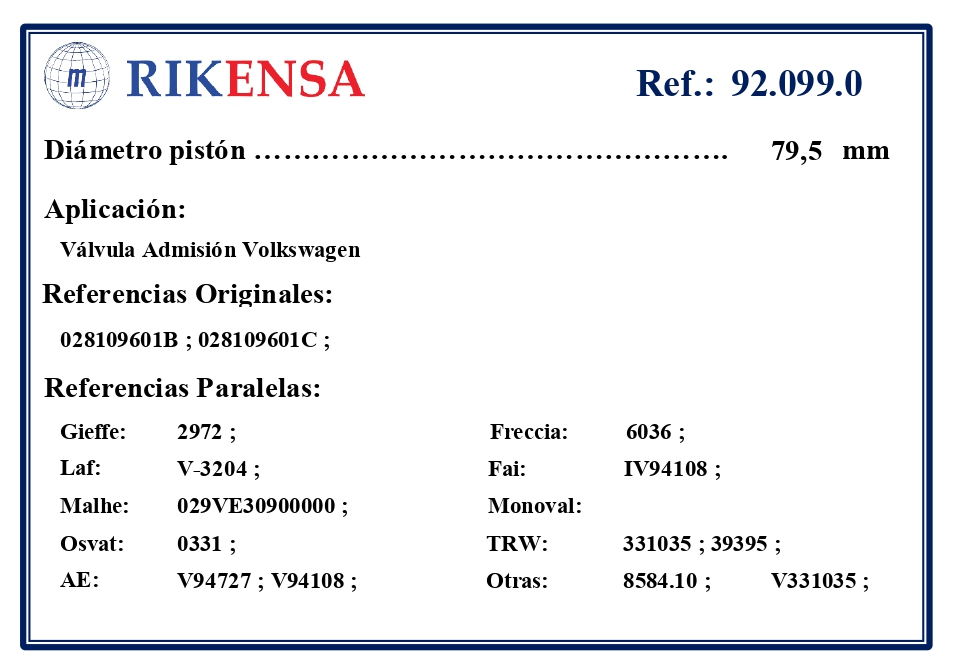 EQUIVALENCIAS ORIGINALES Y PARALELAS VALVULAS