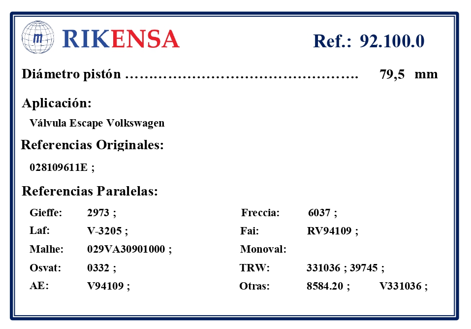 EQUIVALENCIAS ORIGINALES Y PARALELAS VALVULAS