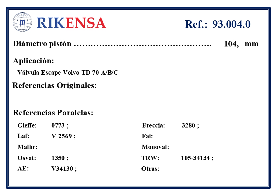 EQUIVALENCIAS ORIGINALES Y PARALELAS VALVULAS