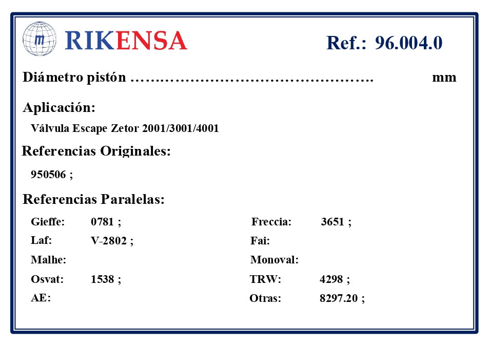 EQUIVALENCIAS ORIGINALES Y PARALELAS VALVULAS