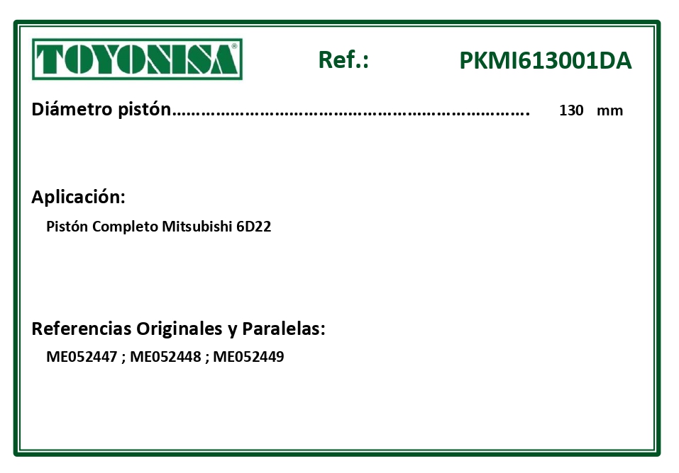 EQUIVALENCIAS ORIGINALES Y PARALELAS PISTONES