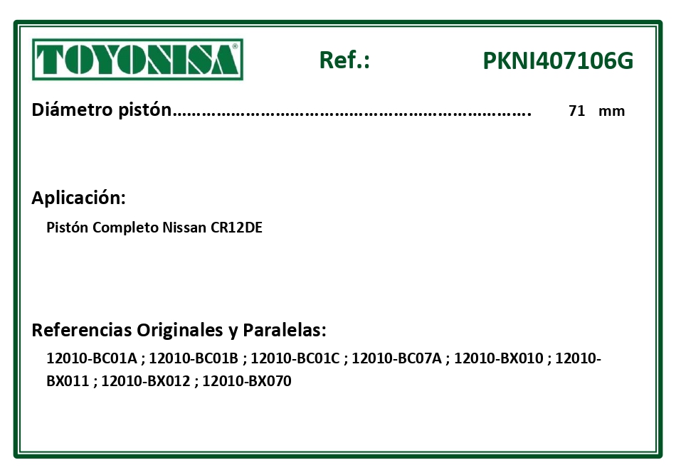 EQUIVALENCIAS ORIGINALES Y PARALELAS PISTONES