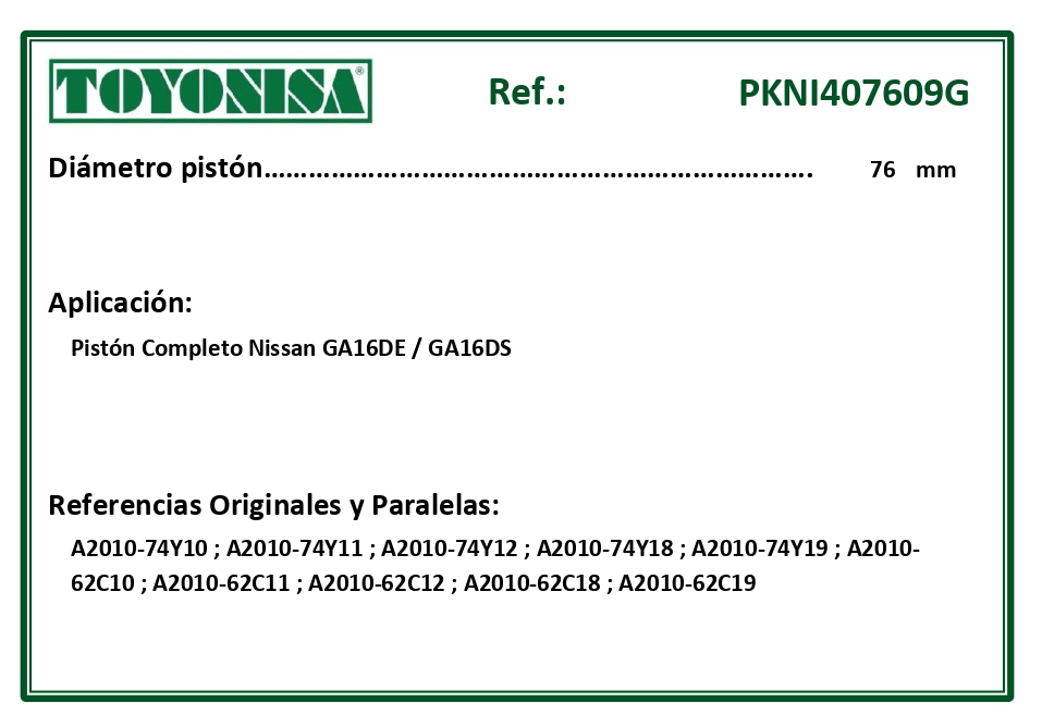 EQUIVALENCIAS ORIGINALES Y PARALELAS PISTONES