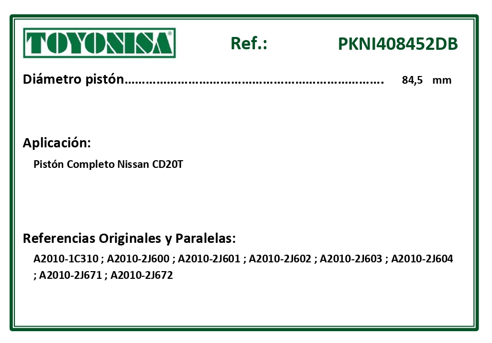 EQUIVALENCIAS ORIGINALES Y PARALELAS PISTONES