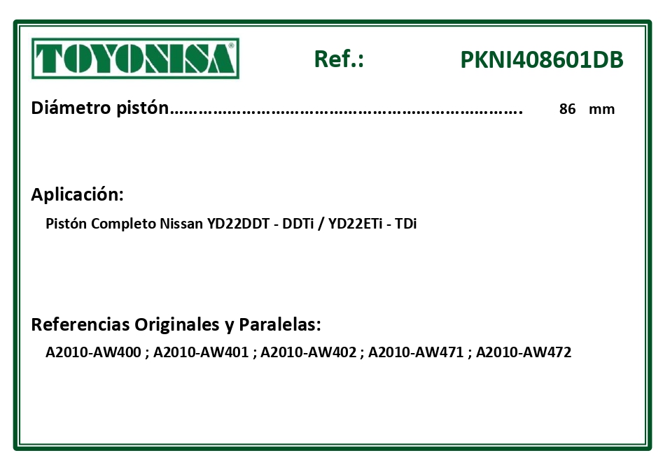 EQUIVALENCIAS ORIGINALES Y PARALELAS PISTONES