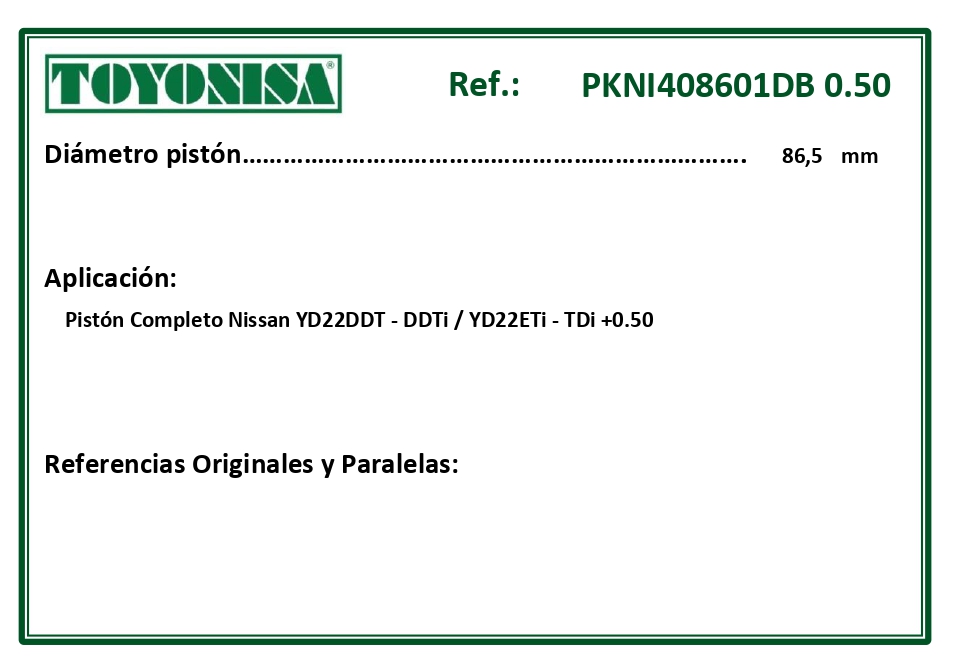 EQUIVALENCIAS ORIGINALES Y PARALELAS PISTONES