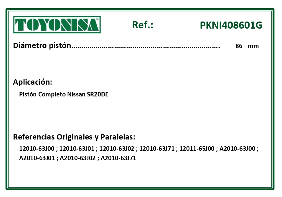 EQUIVALENCIAS ORIGINALES Y PARALELAS PISTONES
