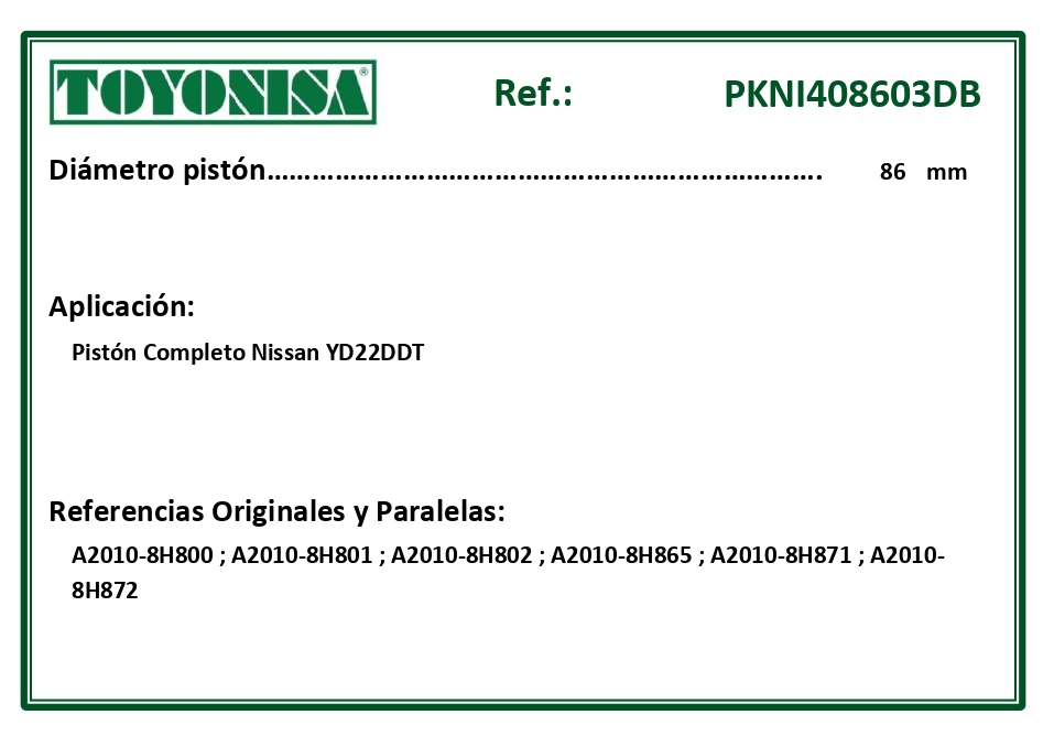 EQUIVALENCIAS ORIGINALES Y PARALELAS PISTONES