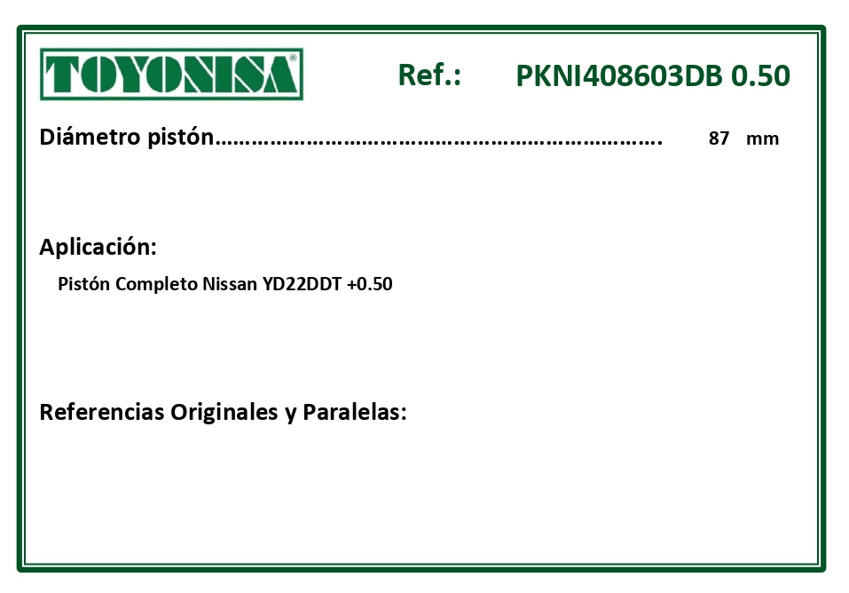 EQUIVALENCIAS ORIGINALES Y PARALELAS PISTONES