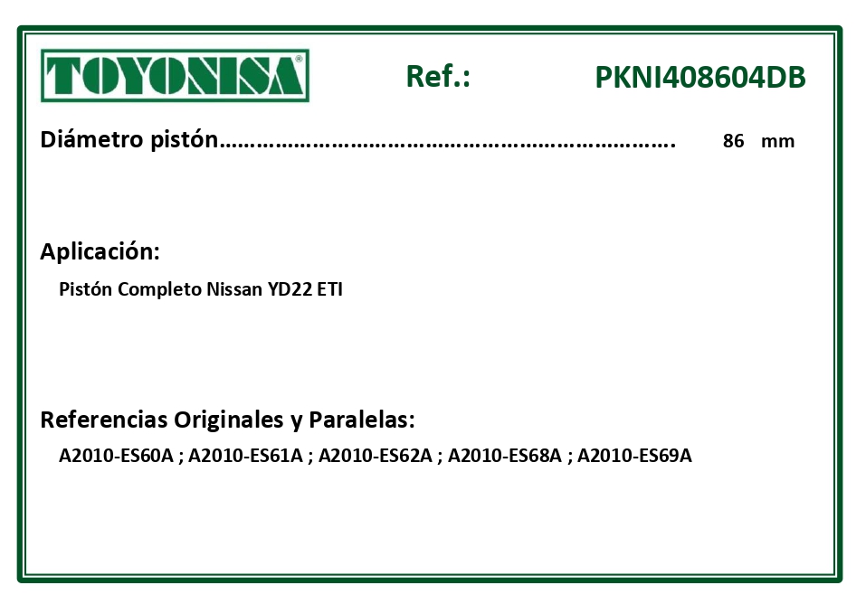 EQUIVALENCIAS ORIGINALES Y PARALELAS PISTONES