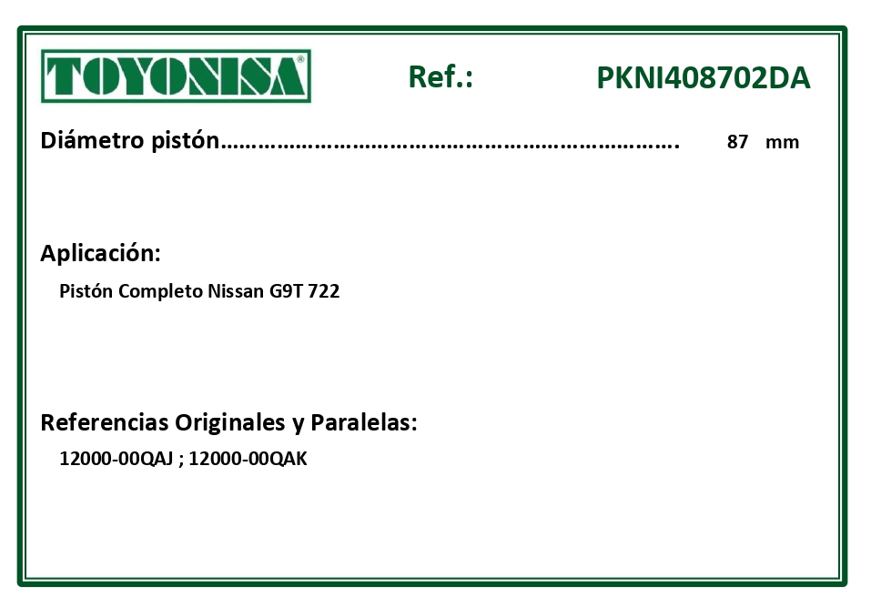 EQUIVALENCIAS ORIGINALES Y PARALELAS PISTONES