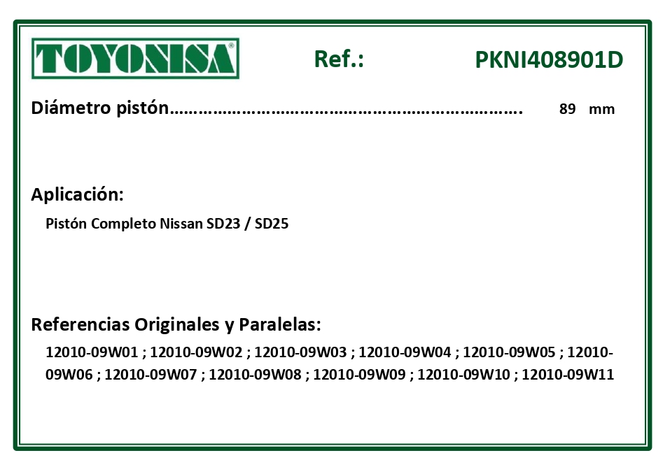 EQUIVALENCIAS ORIGINALES Y PARALELAS PISTONES