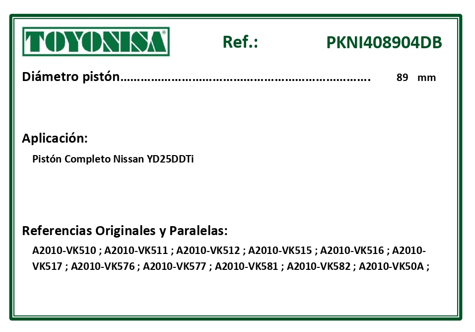 EQUIVALENCIAS ORIGINALES Y PARALELAS PISTONES