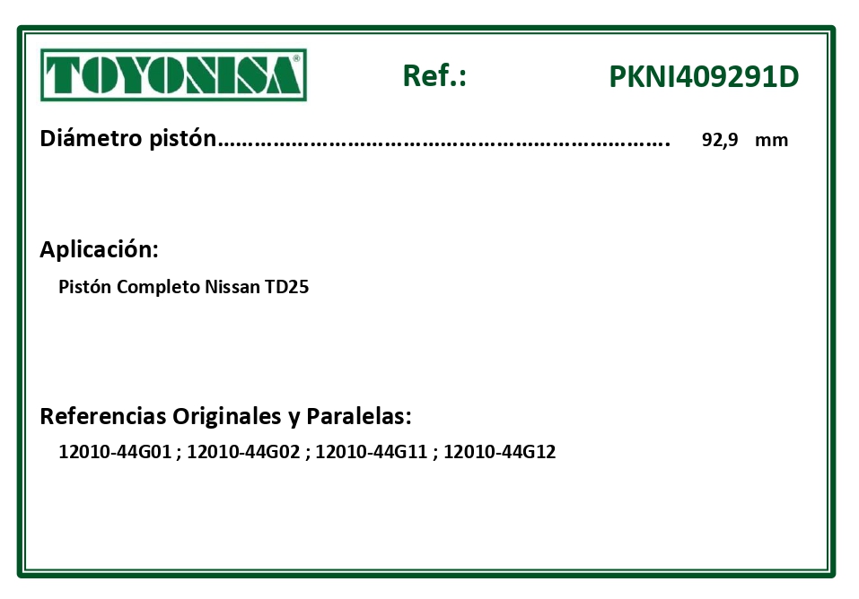EQUIVALENCIAS ORIGINALES Y PARALELAS PISTONES