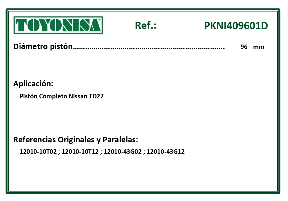 EQUIVALENCIAS ORIGINALES Y PARALELAS PISTONES