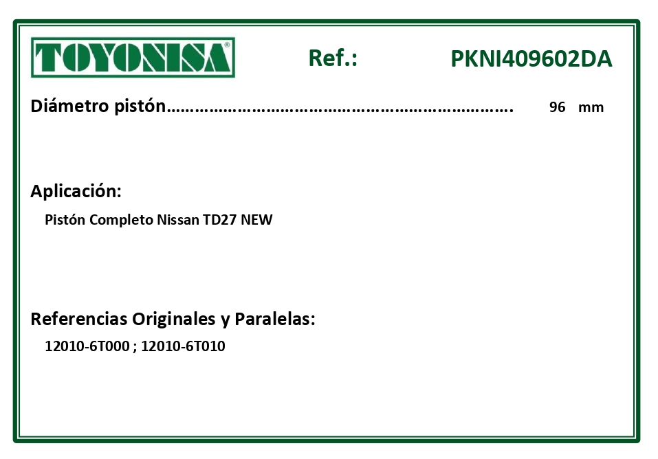 EQUIVALENCIAS ORIGINALES Y PARALELAS PISTONES
