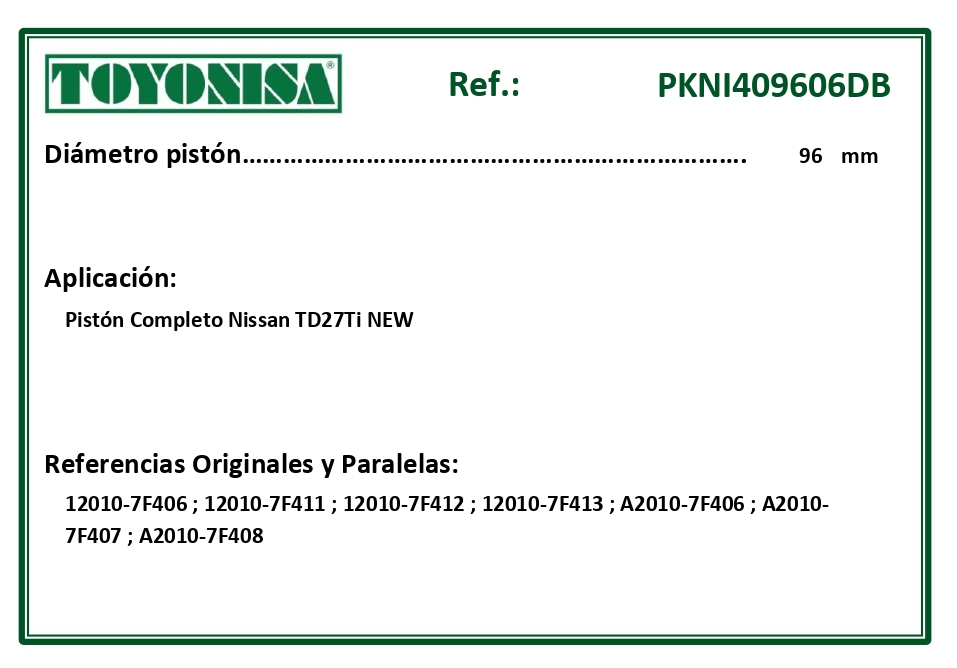 EQUIVALENCIAS ORIGINALES Y PARALELAS PISTONES