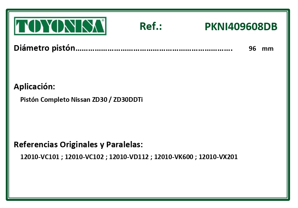 EQUIVALENCIAS ORIGINALES Y PARALELAS PISTONES