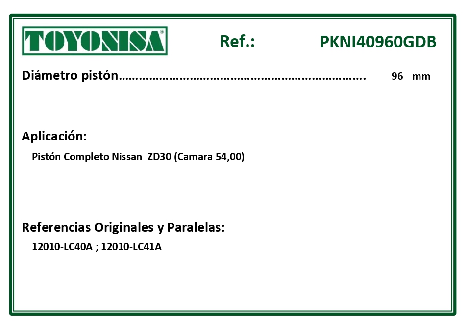 EQUIVALENCIAS ORIGINALES Y PARALELAS PISTONES