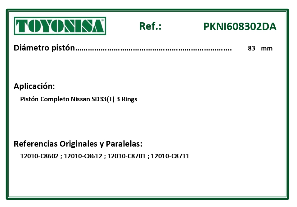 EQUIVALENCIAS ORIGINALES Y PARALELAS PISTONES