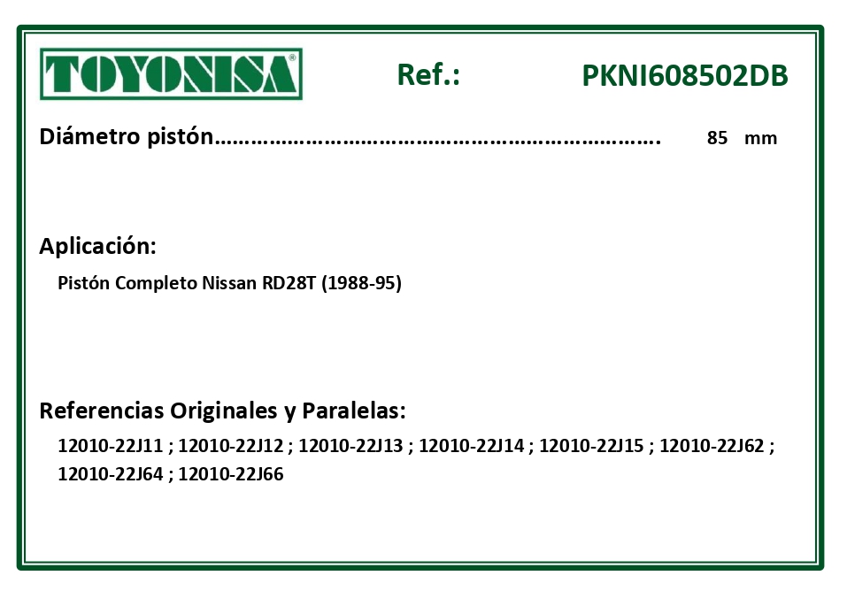 EQUIVALENCIAS ORIGINALES Y PARALELAS PISTONES