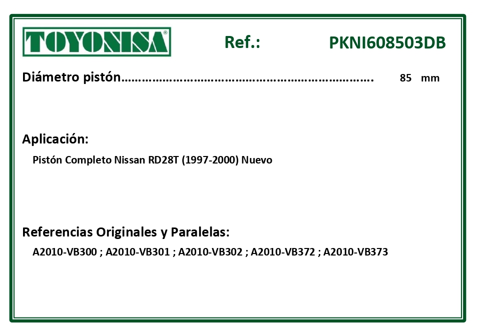 EQUIVALENCIAS ORIGINALES Y PARALELAS PISTONES