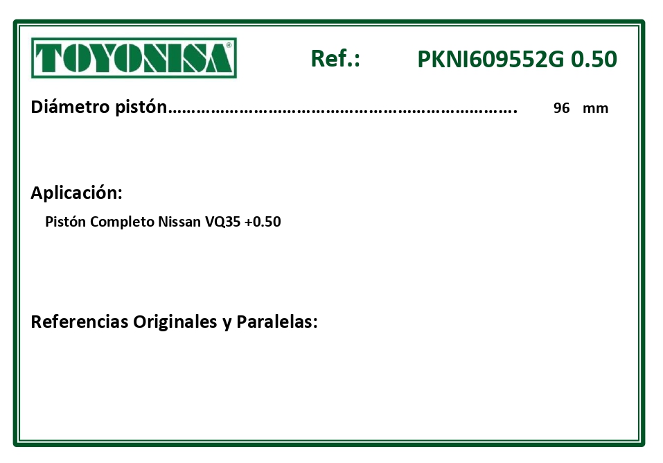 EQUIVALENCIAS ORIGINALES Y PARALELAS PISTONES