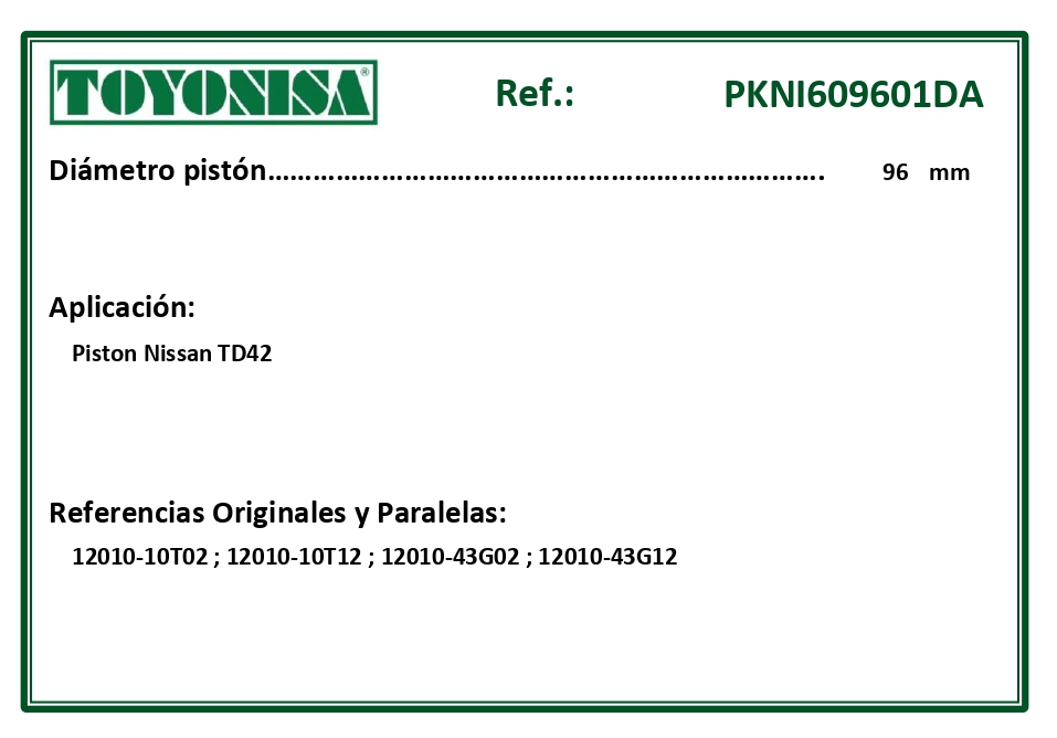 EQUIVALENCIAS ORIGINALES Y PARALELAS PISTONES