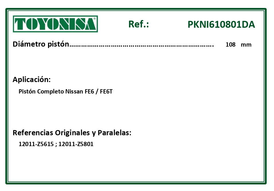 EQUIVALENCIAS ORIGINALES Y PARALELAS PISTONES