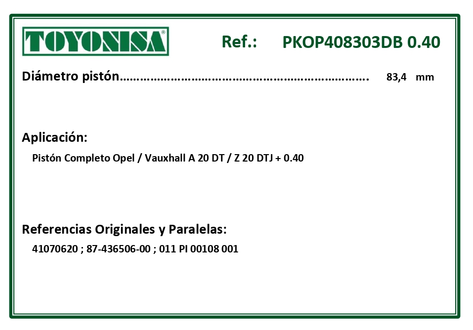 EQUIVALENCIAS ORIGINALES Y PARALELAS PISTONES