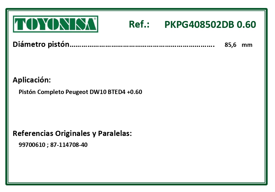 EQUIVALENCIAS ORIGINALES Y PARALELAS PISTONES