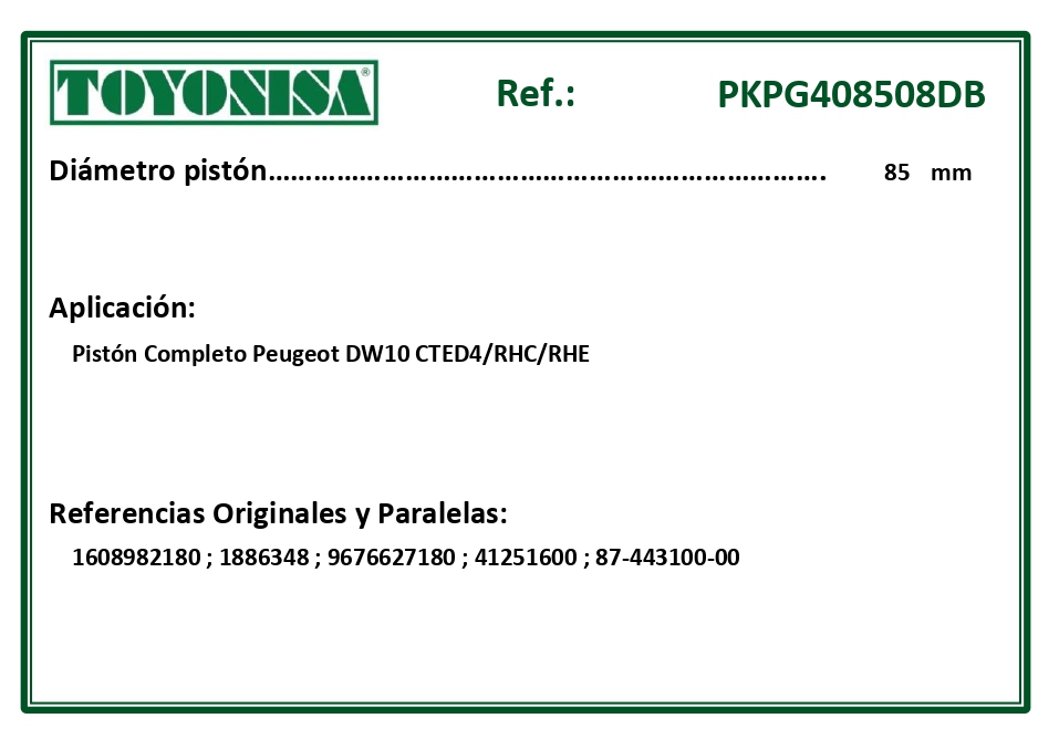 EQUIVALENCIAS ORIGINALES Y PARALELAS PISTONES