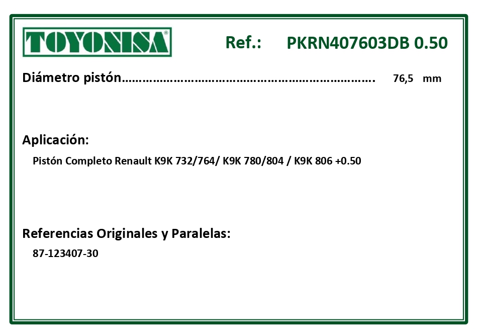 EQUIVALENCIAS ORIGINALES Y PARALELAS PISTONES