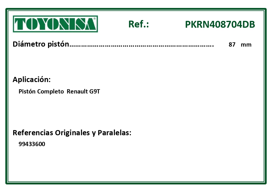 EQUIVALENCIAS ORIGINALES Y PARALELAS PISTONES