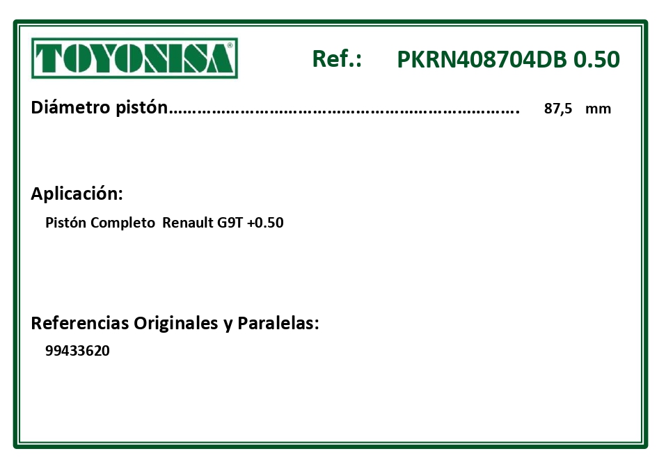 EQUIVALENCIAS ORIGINALES Y PARALELAS PISTONES