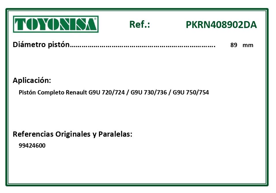EQUIVALENCIAS ORIGINALES Y PARALELAS PISTONES