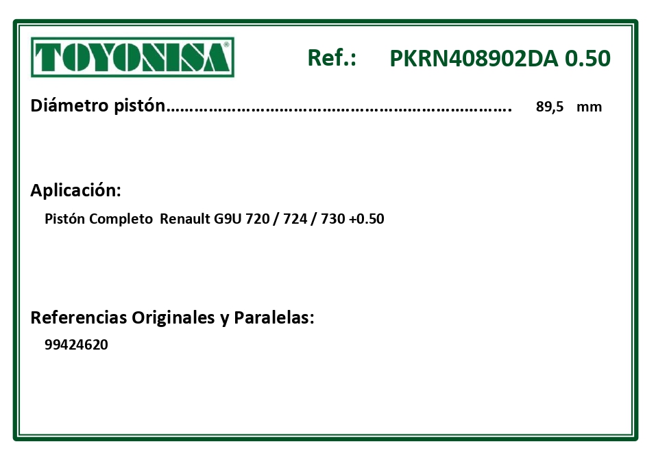 EQUIVALENCIAS ORIGINALES Y PARALELAS PISTONES