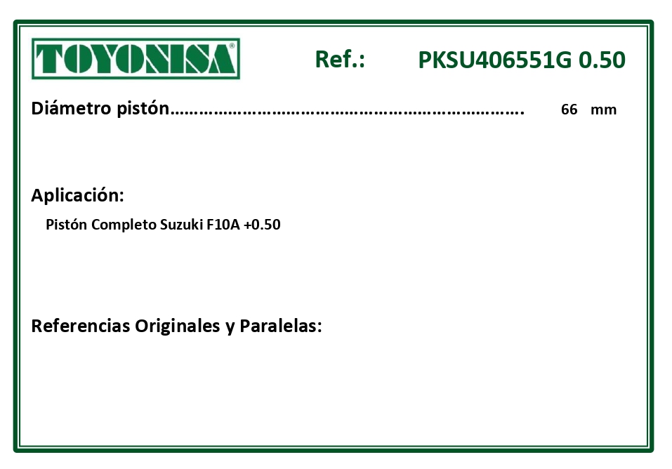 EQUIVALENCIAS ORIGINALES Y PARALELAS PISTONES